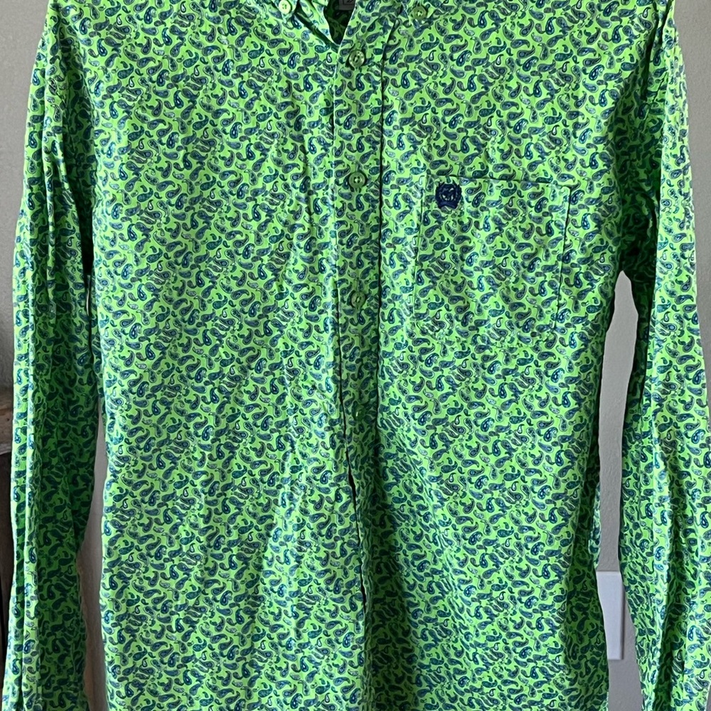 Cinch, Youth XXL (16/18), Green/Blue Paisley Long Sleeve Button-Up Shirt